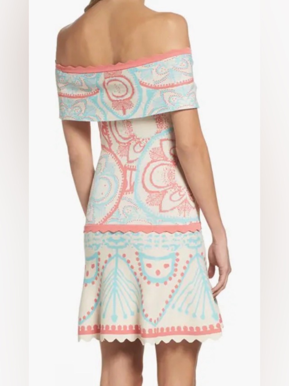 Anthropologie Foxiedox Off Shoulder Jacquard Knit Boho Mini Dress EUC Sz L